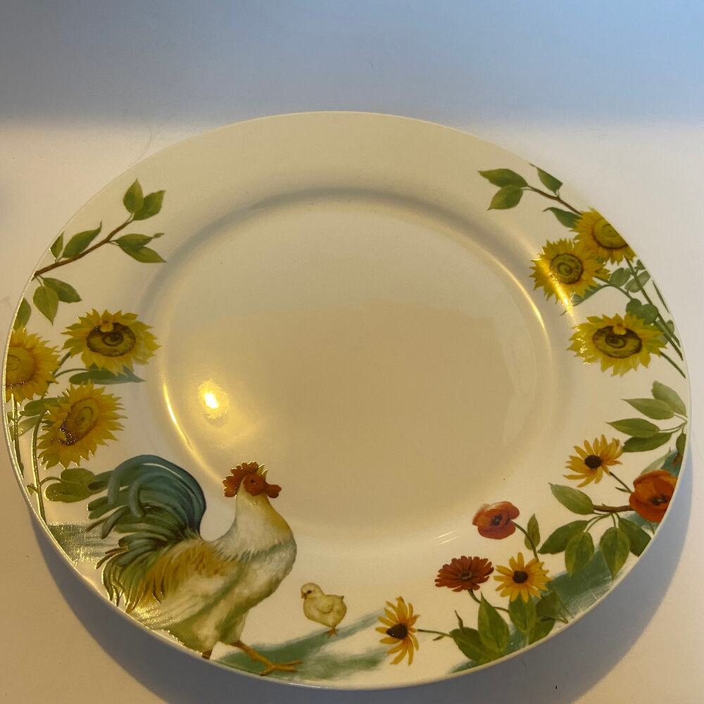Pfaltzgraff Plate Rooster Meadow Sun Flowers Daphne B 10 5/8" EUC Country Cottag